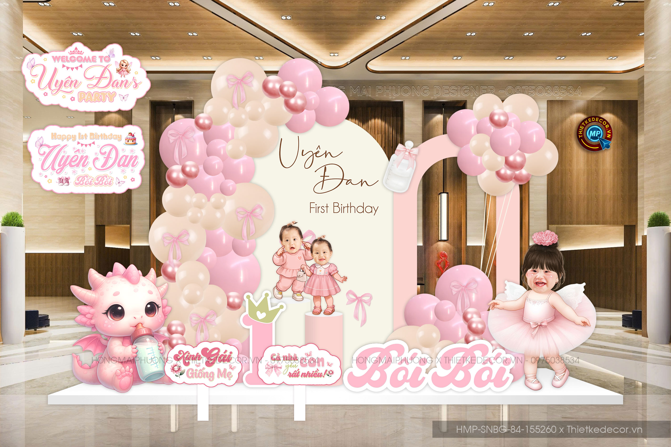 File thiết kế sinh nhật bé gái tone hồng dễ thương đáng yêu cute sang trọng.